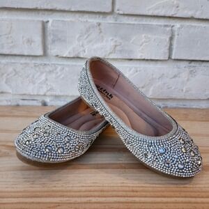 Girls Silver Sparkly Rhinestone Flats | Size 9 by Link